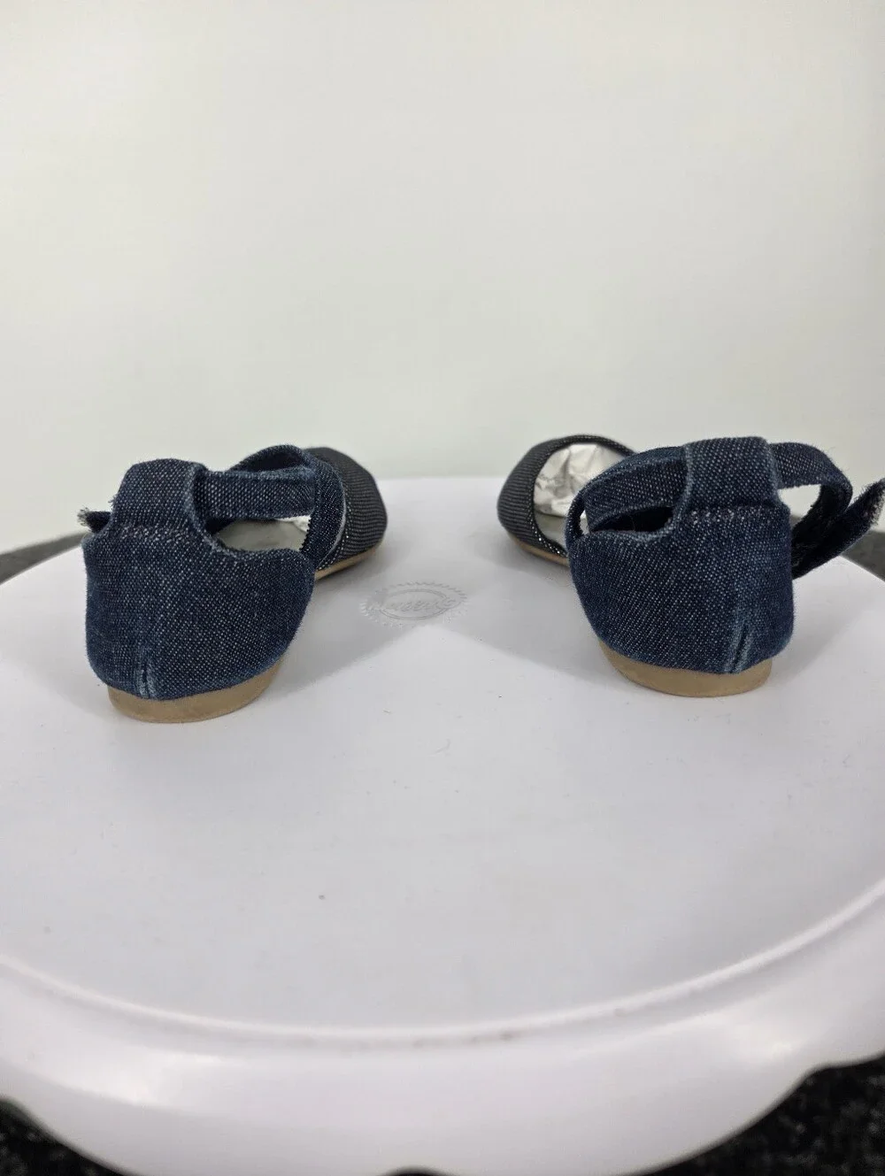 Disney Frozen Elsa Shoes Girls 6 Blue Denim Silver Sparkle Ankle Strap Flats